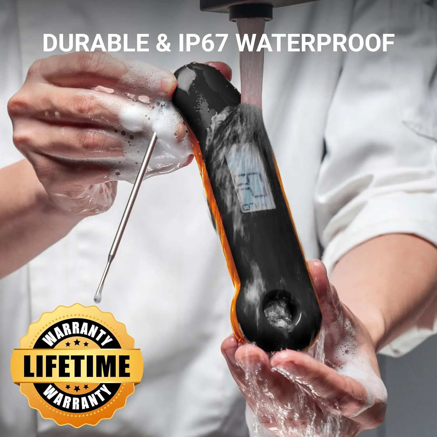 Instant Read Meat Thermometer, 0.5 Sec Accuracy, IP67 Waterproof, Backlit Display for BBQ Grill Cooking