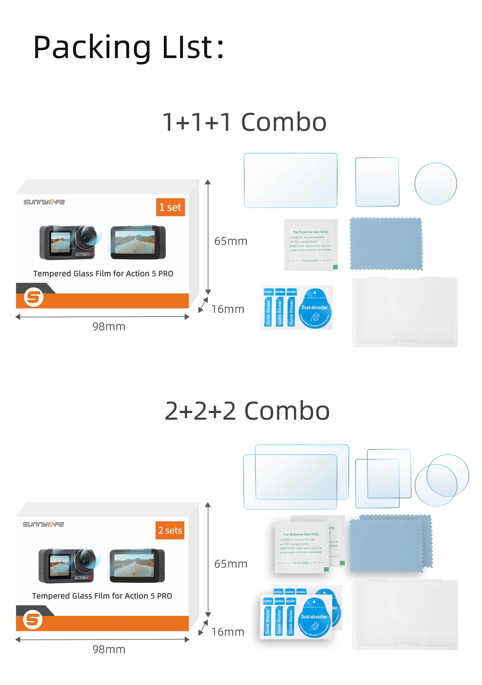 Protector de pantalla de vidrio templado ultrafino de 0,33mm para cámara DJI Osmo Action 5 Pro lente de dureza 9H LCD HD película antiarañazos