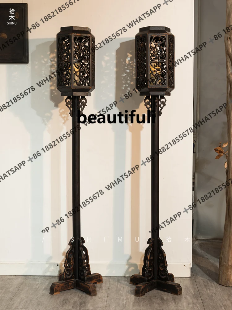 Palace lamp flower stand lamp floor ornament solid wood antique classical tea house photography scene props