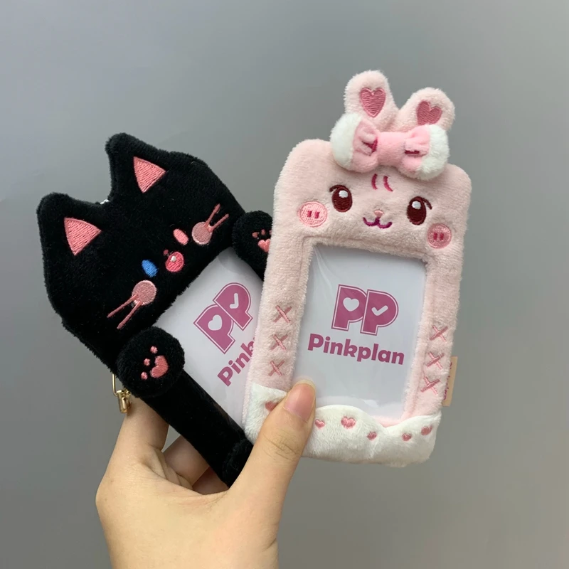 New Ins Kawaii Animals Soft Plush 3 inch Kpop Photocard Holder Photo Card Holder Bag Pendant School Stationery Gifts