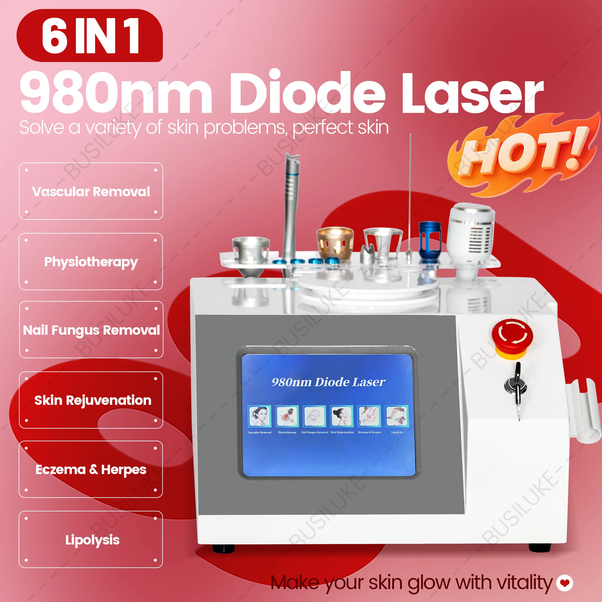 

NEW 6 in1 980NM Diode Laser Vascular Removal Machine Remove Spider Veins 980 Diode Laser Blood Vessels Removal Nail Fungus Salon