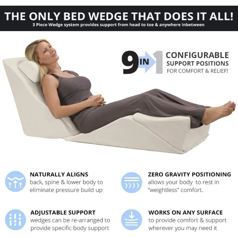 Wedge Sleep Support System | Sleeping Pillow Wedge and Leg Elevation Pillows | Mattress Wedge for Acid Reflux