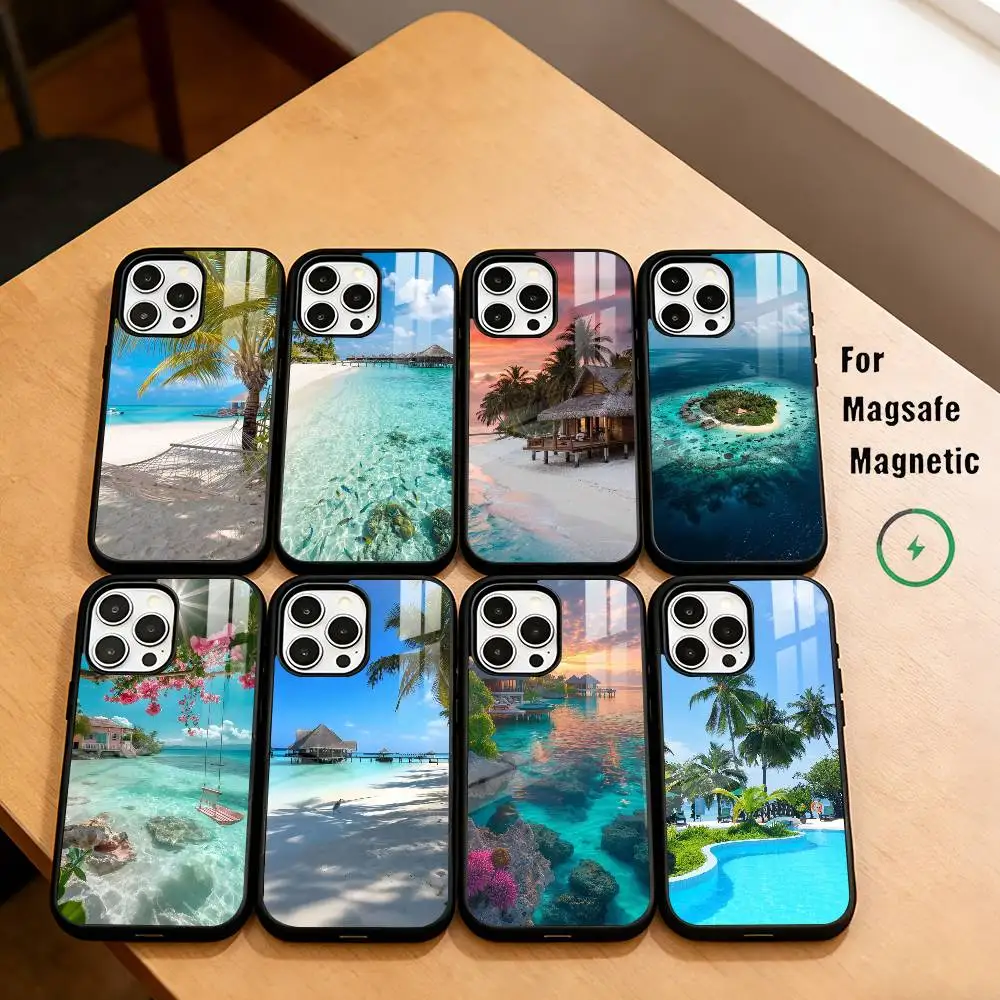 M-MALDIVES T-Travel  Phone Case For iPhone17,16,15,14,13,12,11 Plus,Pro Magnetic For Magsafe Wireless Charging