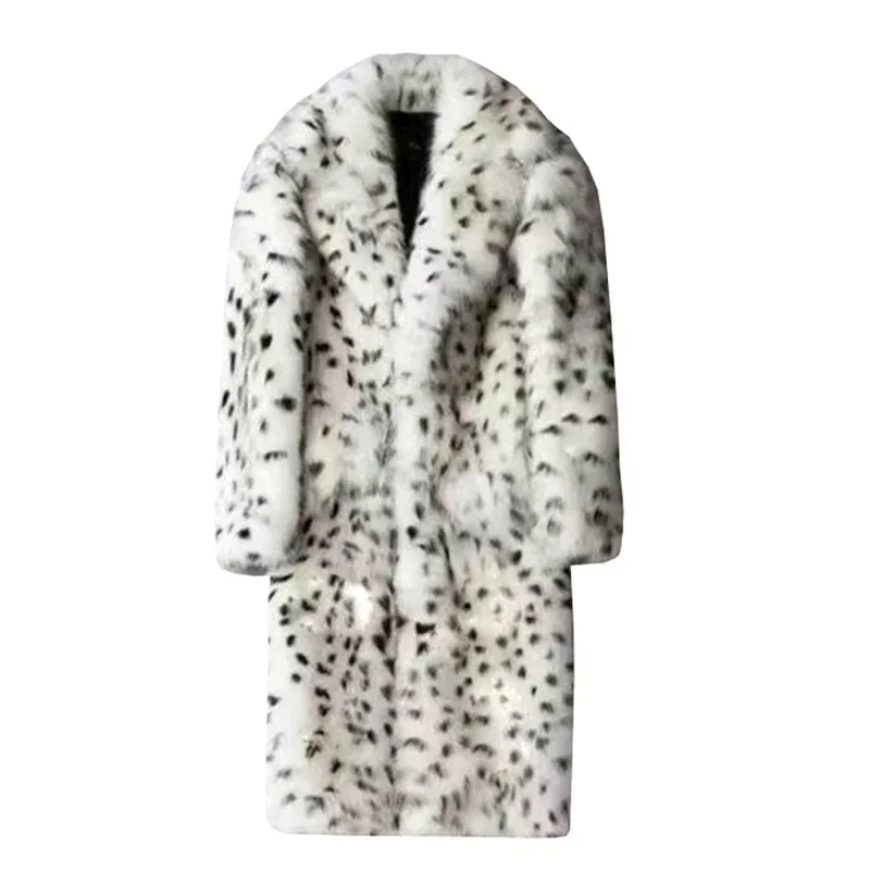 Leopardo masculino inverno grosso com capuz falso casaco de pele de raposa jaqueta manga longa quente pele de luxo preto parkas bontjas peludo