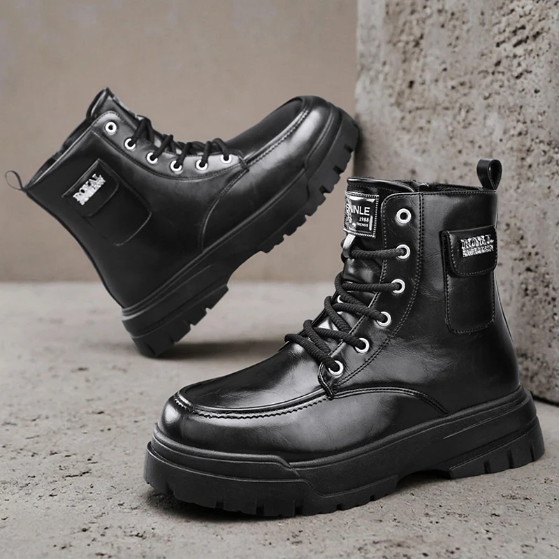 

Men's High-top Boots Fashion Casual Leather Boots Men's Sneakers Lace Up Ankle Boots Motorcycle Platform Boot Zapatillas Hombre