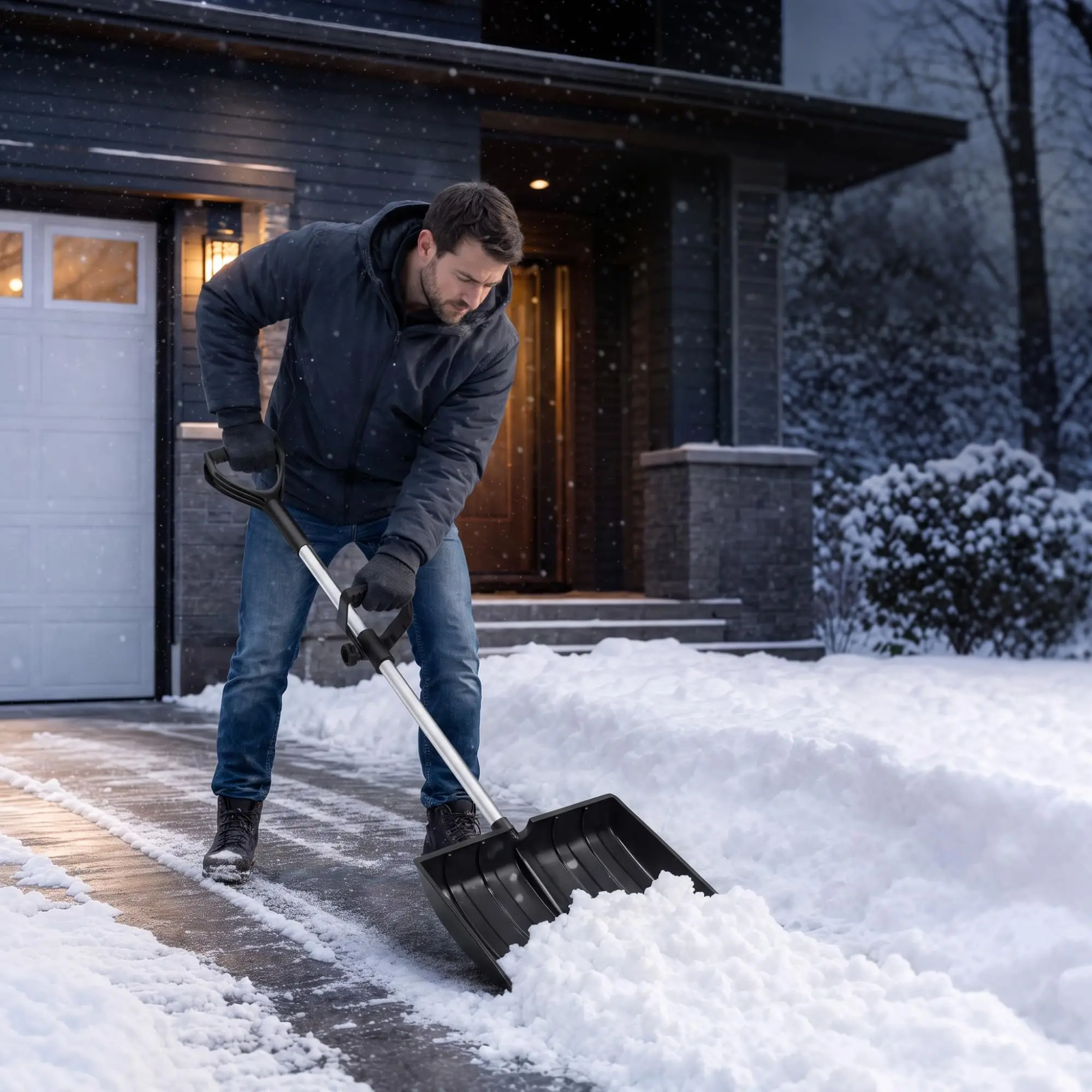 Heavy Duty 64 Inch Snow Shovel With Dual D Grip Handle Ergonomic Aluminum And Pp Snow Pusher Featuring Metal Cutting Edge For Driveway Patio And Sidewalk