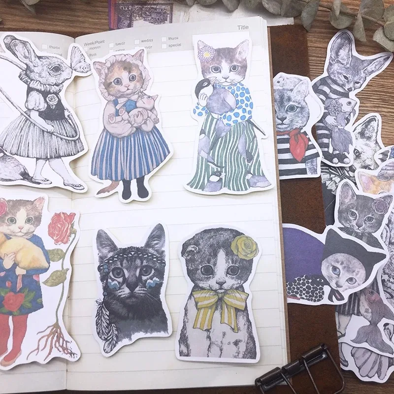 15pcs Personality Cat Adult Hand Book Sticker pacchetto materiale Set Animal Cute Pet Cute Funny Diary Decoration stazionario