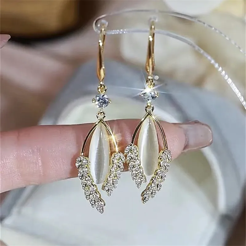 New Fashion Trend Unique Design Elegant Delicate Wheat Ear Opal Earrings Women Jewelry Wedding Party Premium Gift Wholesale