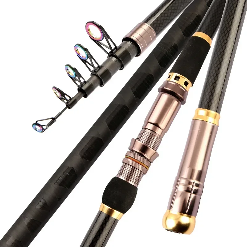 2.1M-4.5M Carbon Fiber superhard Telescopic Fishing Rod strong Portable Spinning Fishing Rod Travel Sea Boat Rock Fishing Rod