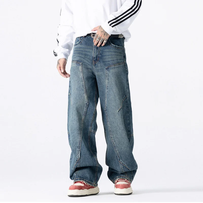 

JXS308 Осенние новые модные трендовые джинсы для мужчин, свободные прямые широкие брюки в стиле ретро в американском стиле