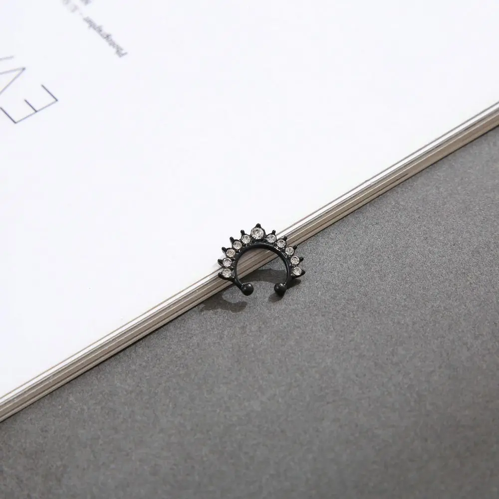 Fashion Trendy Metal Rhinestone Punk U Shape Fake Nose Ring Body Jewelry Nose Stud Bear Nose Cuff