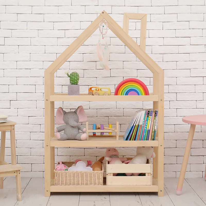 

Household Children's Bookshelf House Shaped Kids Furniture Set Bookshelf Bookcase Solid Wood Bookshelf Toy Storage Rack Cabinet