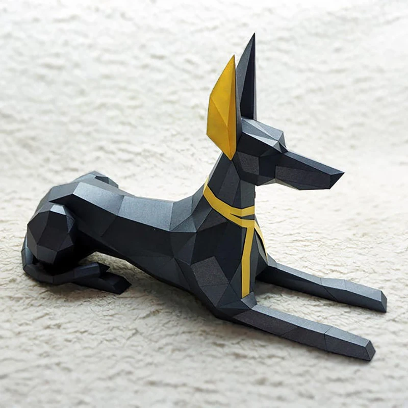 46cm Sitting Anubis Paper Model Modern Home Ornaments DIY Handmade Sculpture Props Low Poly Hallway Decor Papercraft Origami Toy