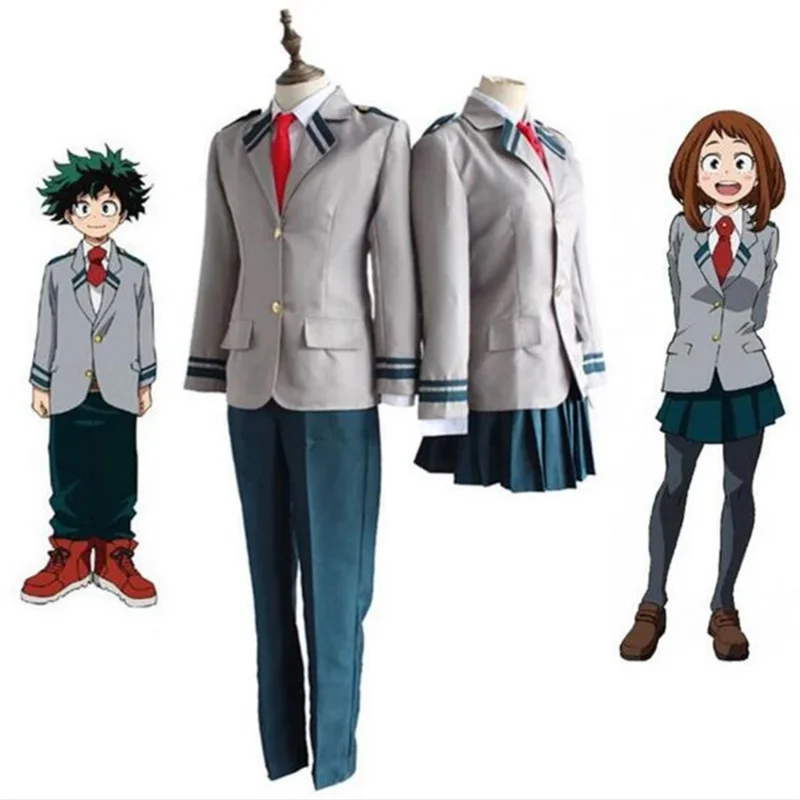 Disfraz de uniforme escolar de Anime, Boku No Hero Academia, Midoriya, Izuku, Bakugou, Katsuki, gris, My Hero Academia, OCHACO URARAKA