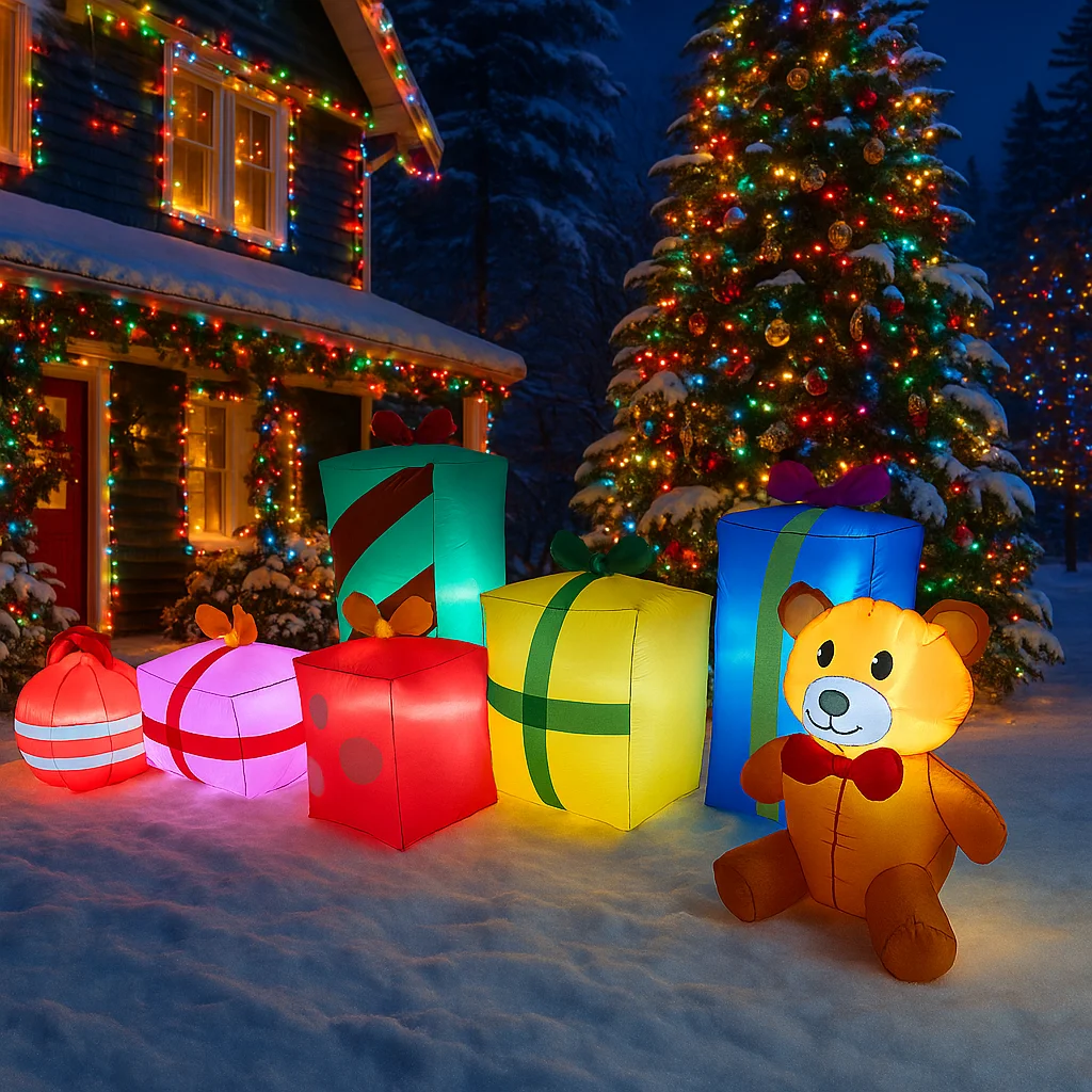 9.8FT عيد الميلاد في الهواء الطلق لعبة حفلة زينة عيد الميلاد نفخ سانتا كلوز علب الهدايا اللعب ساحة المنزل الحلي LED ديكور