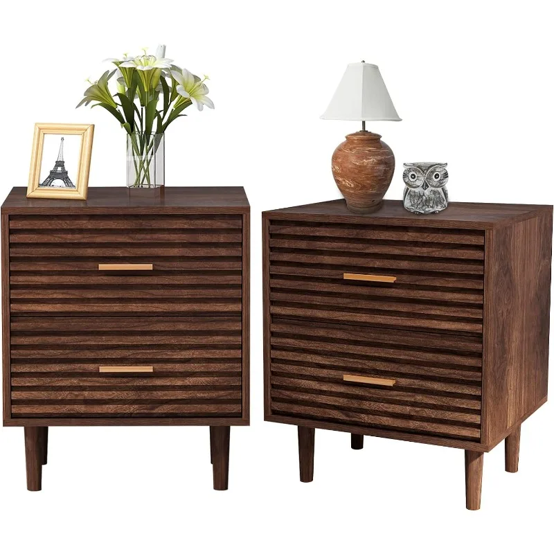 

Nightstands Set of 2 End Table with 2 Drawers, Bed Side Table for Bedroom, Mid Century Modern Side Table with Storage Vintage