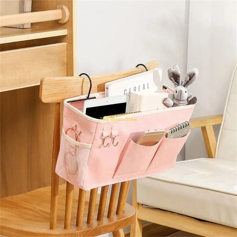 

Cotton Linen Bedside Storage Bag Hanging for Bunk Dorm Rooms Bed Rails