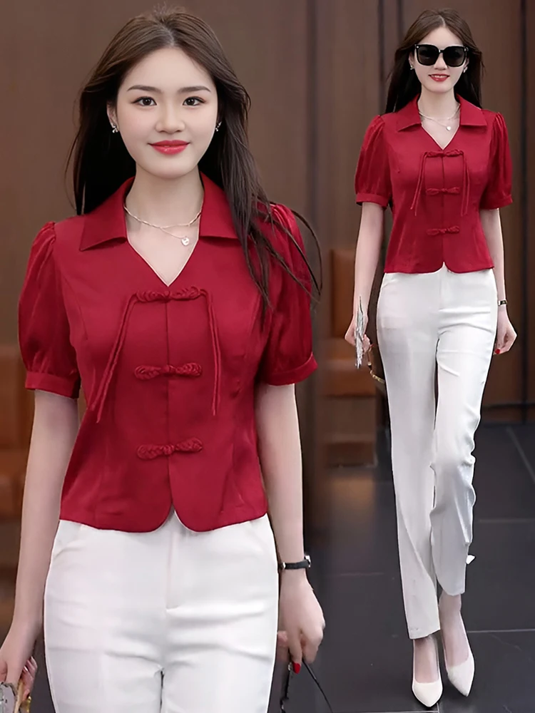 

Уникальная женская летняя модная блузка маленького размера в корейском стиле, приталенная, с пуговицами, для повседневной носки