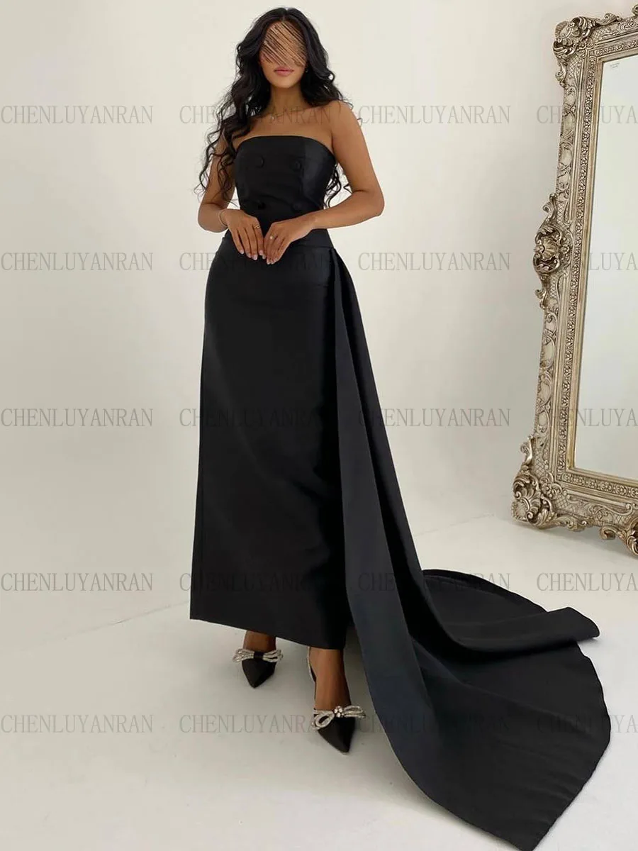 

Black Button Formal Occasion Dresses 2023 Strapless Mermaid Long Party Dress Sleeveless Simple Sexy Evening Gowns فساتين حفلات