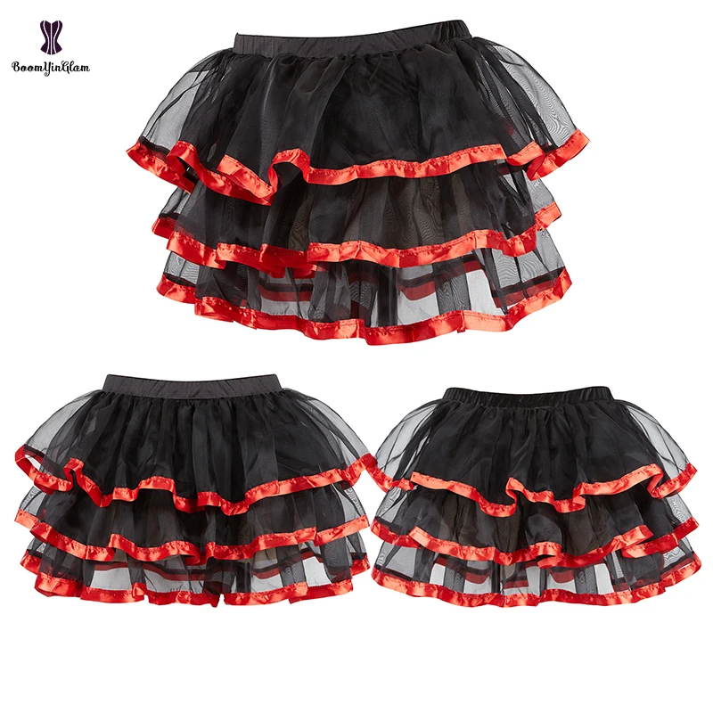 Plus S To 6XL Punk Style Asymmetrical Red Lace Trimmer Boned Christmas Corset Women Skirt