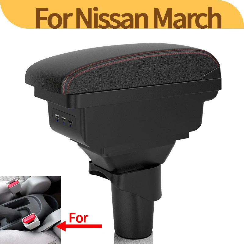 For Nissan March Micra K13 armrest Nissan Sunny center console upgrade double-layer storage box 2011-2016 car USB accessories