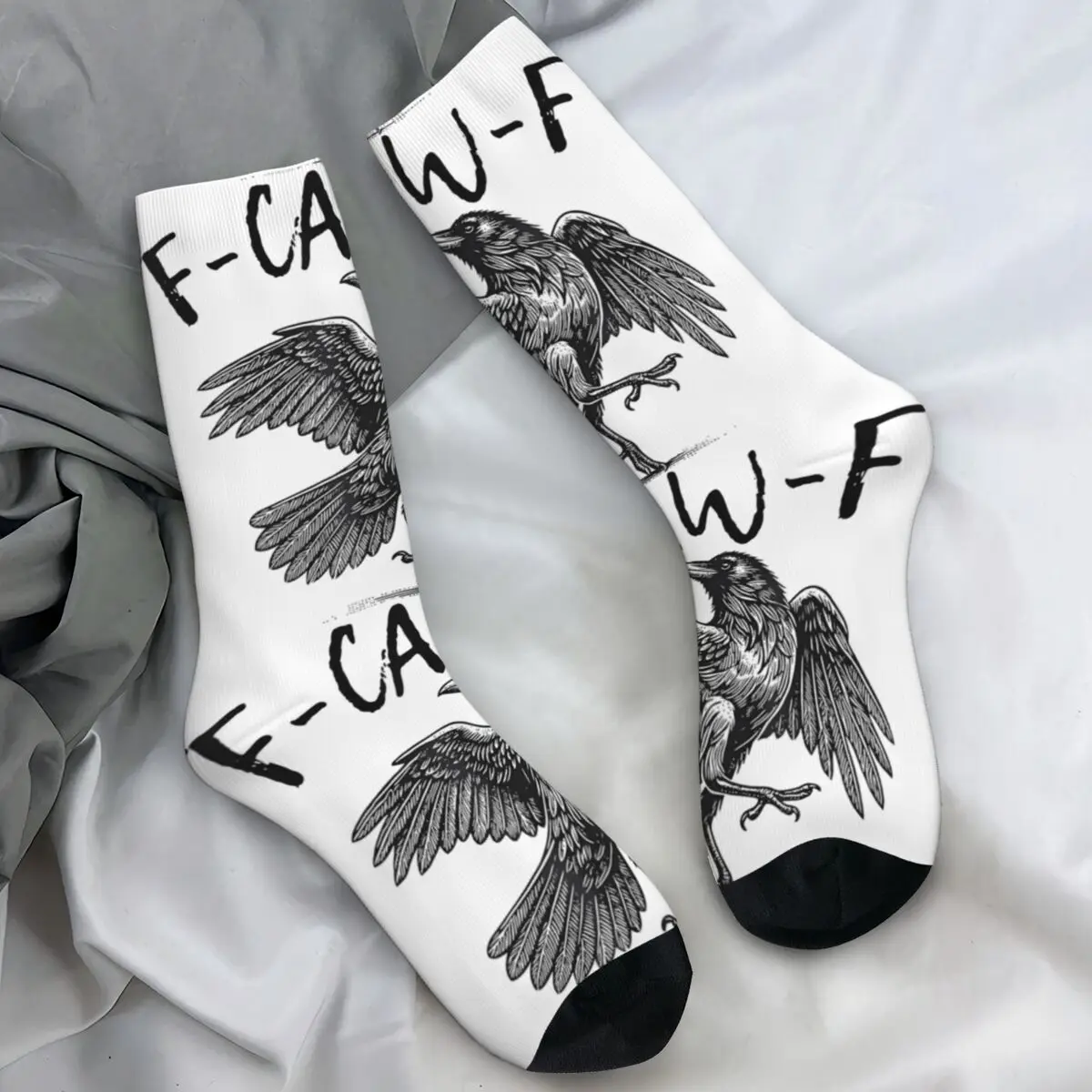 

Черная ворона F-Caw-F забавные черные чулки с птицами, носки с графическим рисунком, зимние противоскользящие носки для взрослых и мужчин, носки высокого качества для скейтборда