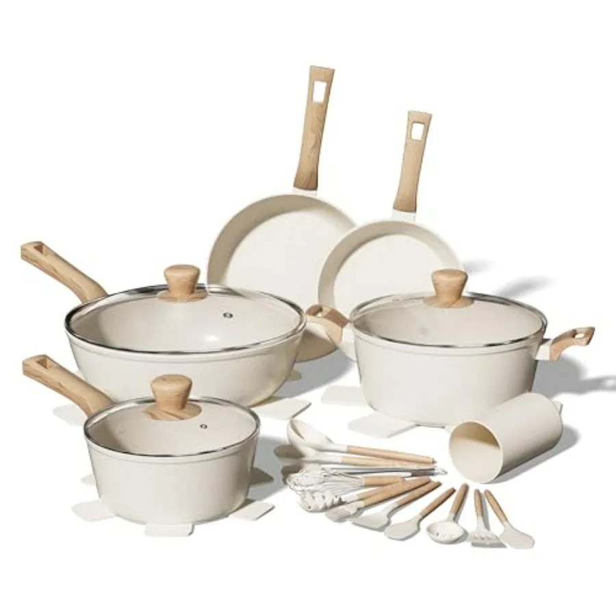 

23 Pcs Pots and Pans Set, Nonstick Cookware Sets, White Granite Induction Kitchen Cooking Set with Frying Pans & Saucepans