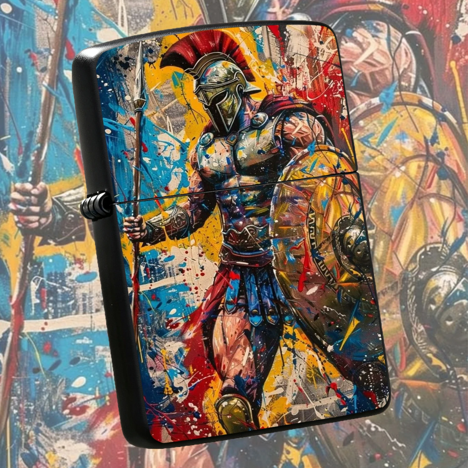 Graffiti Sparta Themed Lighter, Vibrant Splash Art Pattern Portable Igniter, Stylish Artistic Decor Accessory For Camping Travel Daily Gatherings, Unique Cool Practical Gift Choice For Various Occasions, Durable High-Exterior Carry-On Suppl