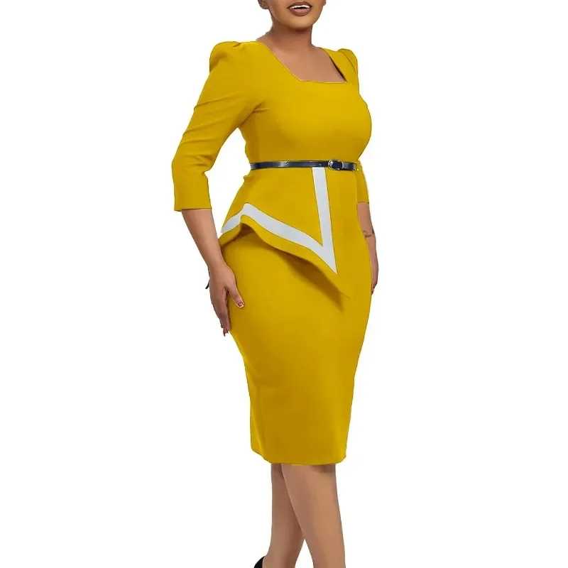 

Africa Clothing Spring African Dresses for Women Elegant African 3/4 Sleeve Polyester Square Collar Party Evening Bodycon Dress