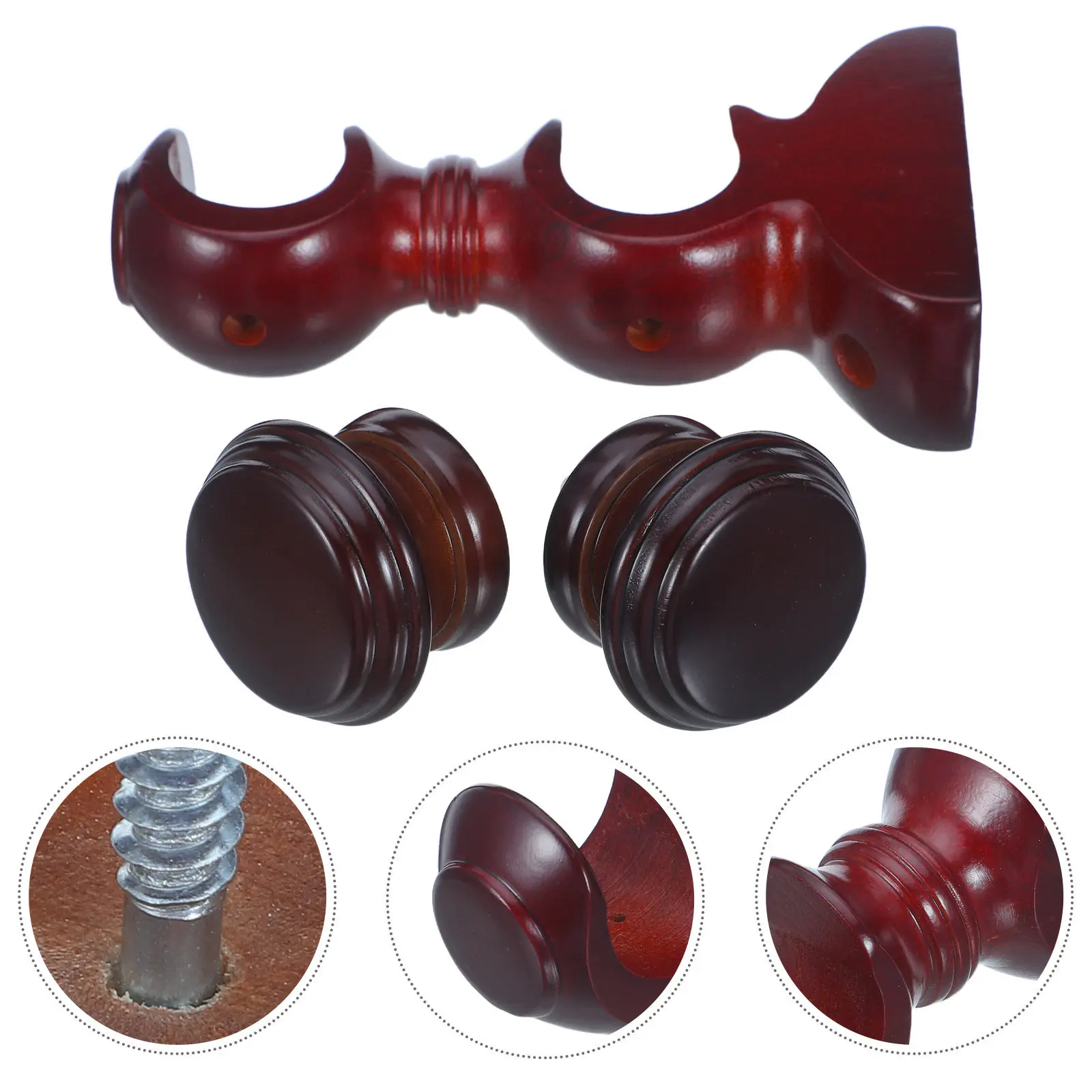 1Set Window Curtain Rod Holders Wood Double Curtain Rod Brackets Wall Mounted Stable Support Drapery Pole Holder 29Mm Inner Dia