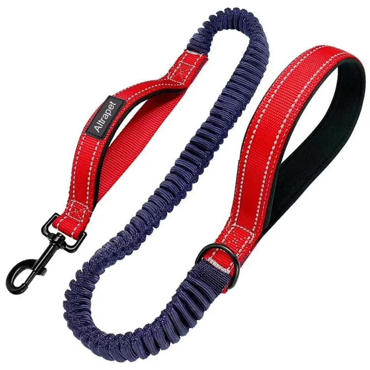 Reflective Dog Walking Leash with Anti-Pull Bungee,Shock Absorption Train Leash with Double Padded Handles