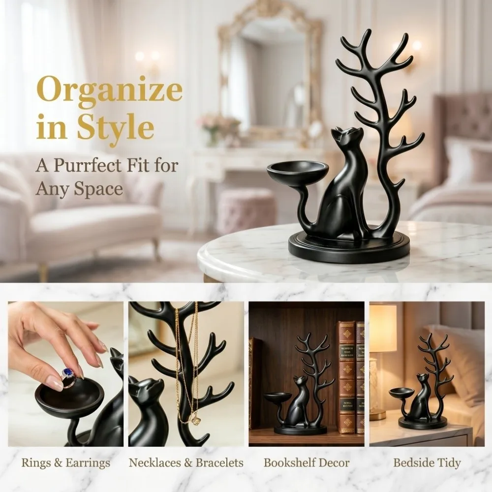 3D Printed Cat Jewelry Tray Desk Organizer Creative Tree Shaped Jewelry Stand Unique Decorations Multifunctional Storage Holder
