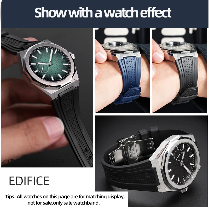 Correa de reloj de goma fluorada con boca convexa especial para Zenith DEFY SKYLINE 03.9302.3620 06.9300.3620 03.9301.3620 FKM