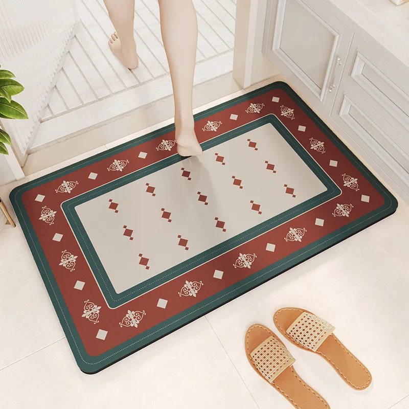 Plaid Non Slip Kitchen Bathroom Mat Diatom Mud Super Absorbent Entrance Carpet Waterproof Bedroom Rug for Living Room Home Decor