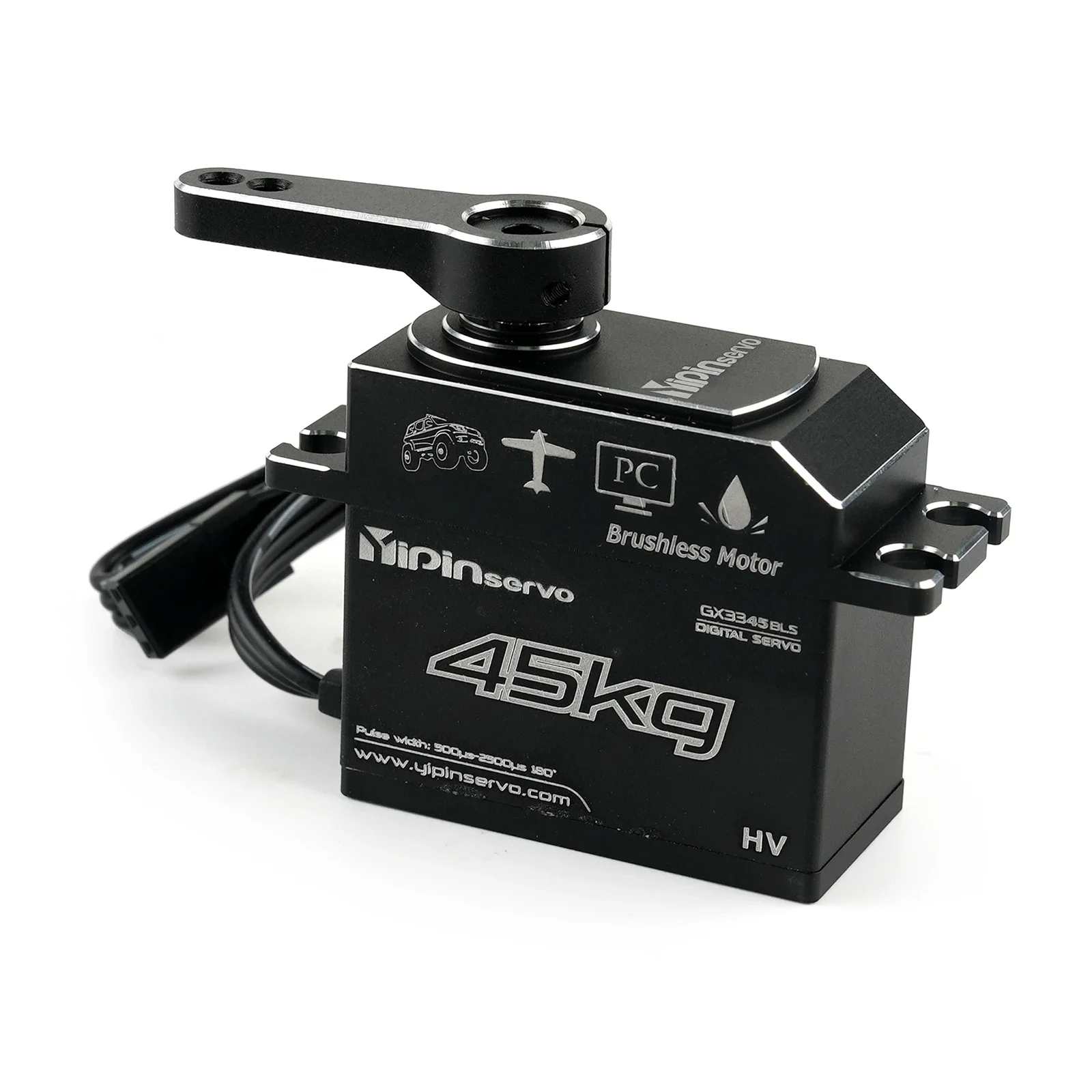 Serwo bezszczotkowe o dużym momencie obrotowym 45KG, wysoka prędkość, pełna obudowa z aluminium CNC, metalowe osłony przekładni, wodoodporne, do samochodów RC, ciężarówek, crawlerów, łodzi.