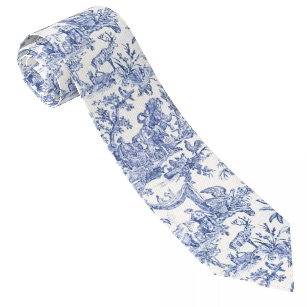 Custom Mens Navy Blue Toile De Jouy Neck Ties French Countryside Floral Fashion Tie For Banquet