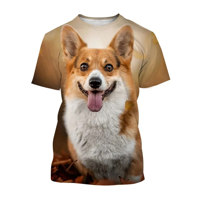 Fashion Welsh Corgi Dog 3D Printed T Shirt For Men Cute Puppy Animal Short-Sleeved Tees Harajuku Streetwear Tops T-Shirt Clothes