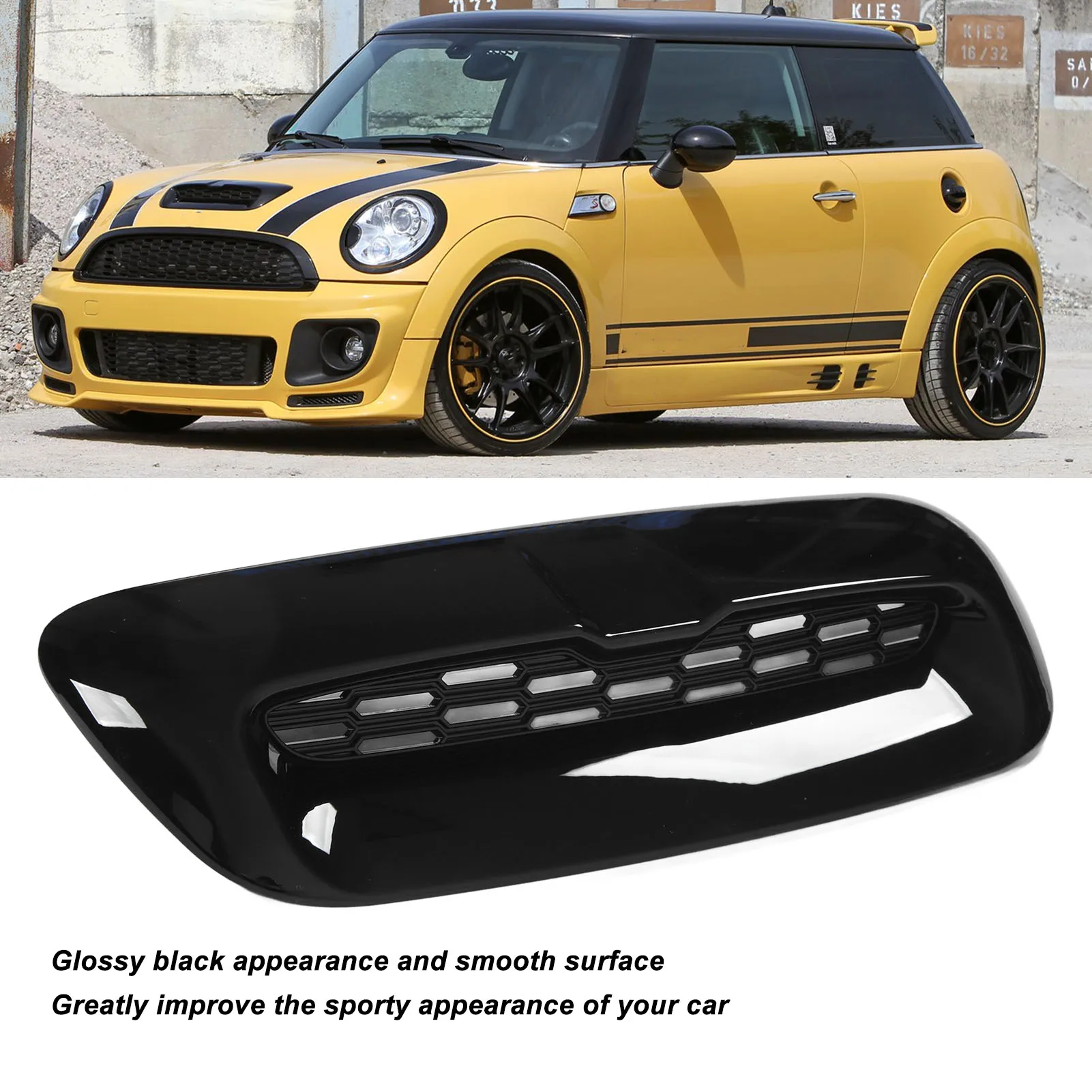 

2PCS Front Engine Hood Vent Trim Bright Black Air Outlet Cover Replacement Universal for Cooper S R56 R55 R57 R58 R59