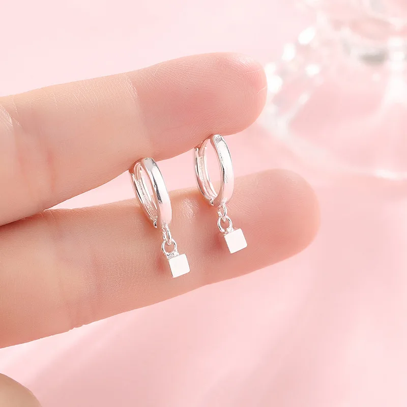 Geometric 4MM Cube Block Inside Diameter 9MM Hoop Earrings for Women Fashion Jewelry Minimalist Accessories