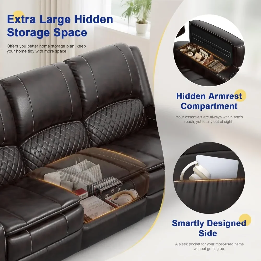 

Recliner Sofa 3 Seater Sofa with Recliner, Home Theater Seating with Liftable Console & Removable Armrest, Manual PU Leather