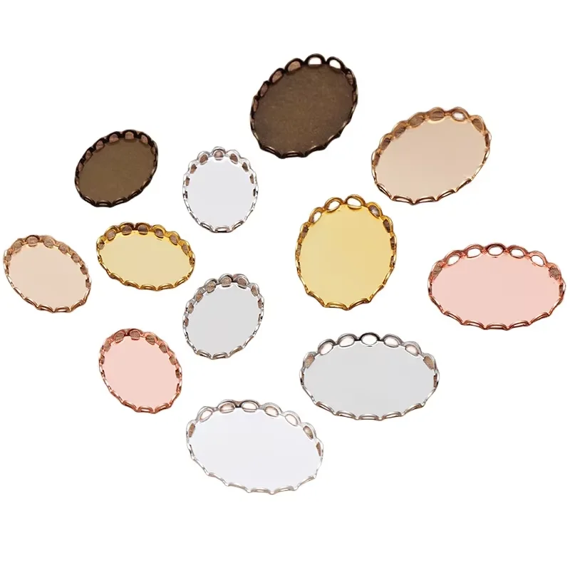 BoYuTe (50 Pieces/Lot) 13*18mm 18*25mm Oval Lace Edge Brass Bezel Tray Blank Cabochon Settings for Time Gem Jewelry Making