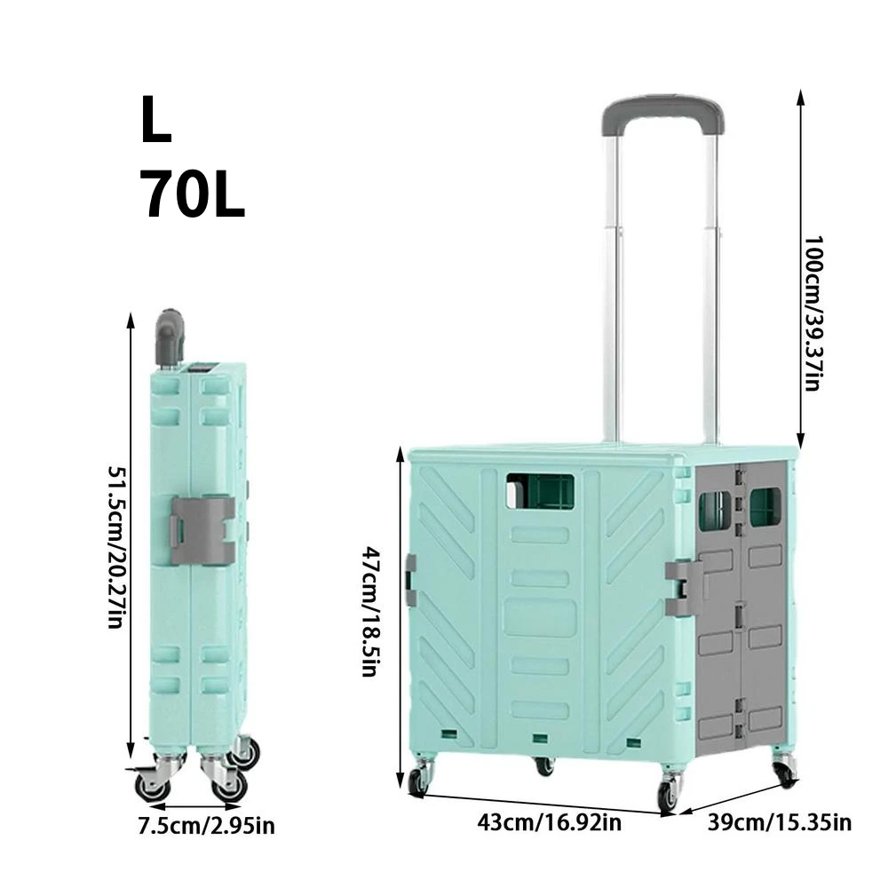 Foldable Shopping Cart on Wheels for  Market Portable Heavy Duty Folding Box Grocery Basket Rolling Trolley Crate with 4 Wheels