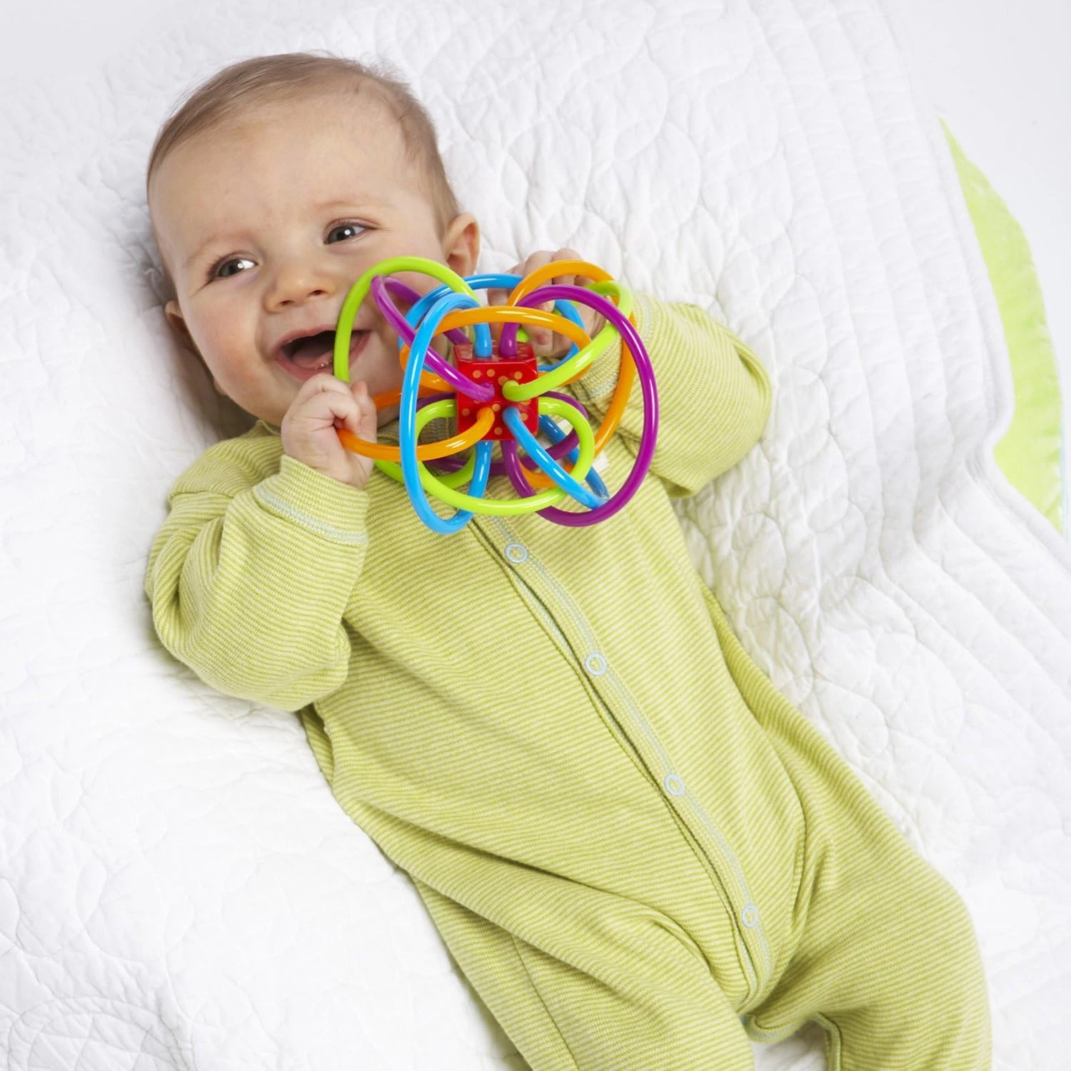 Toy Winkel Rattle & Sensory Teether Toy, Blue/Green/Orange, 5 Inch x 4 Inch x 3.5 Inch