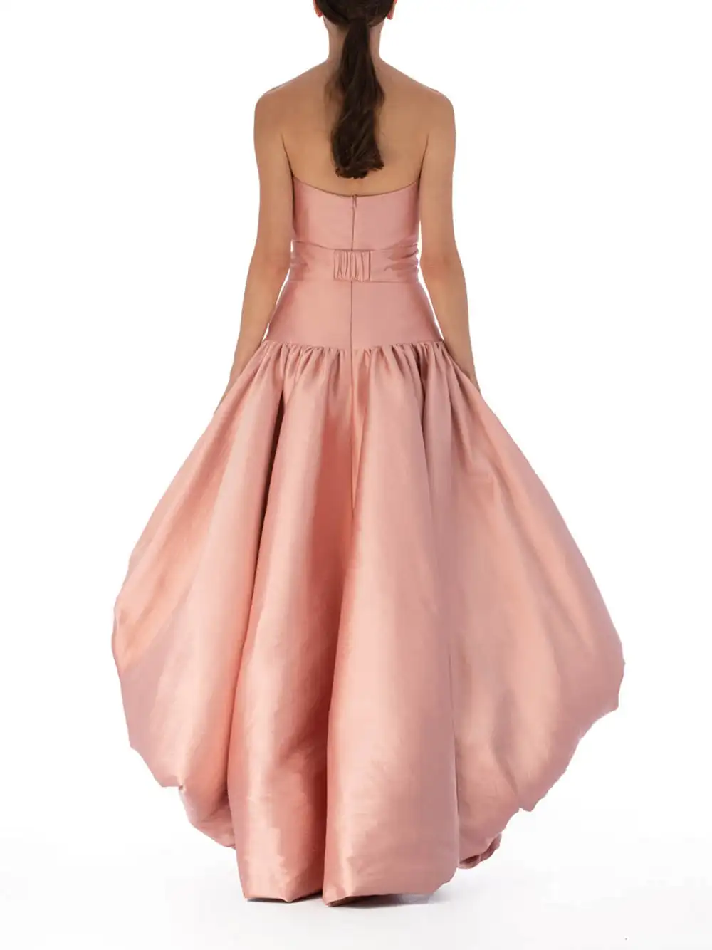 Couture Nude Pink Bubble High Low Evening Dresses With Handmade Flower Strapless Long Party Dress Maxi Gowns