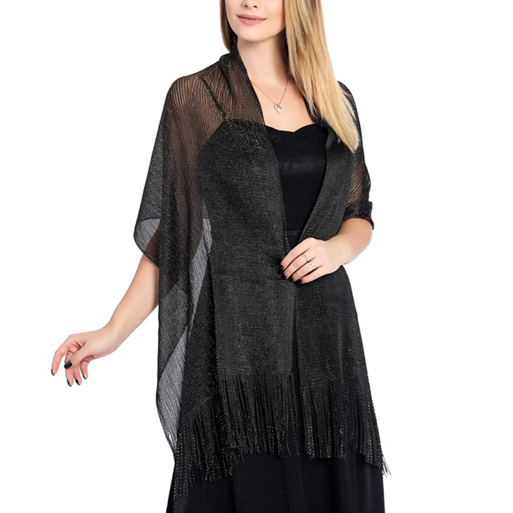 Elegant Stole for Women with Thread Accents and Flowing Tassel Detail Ideal for Bridal Cover Up and Formal Evening Wear