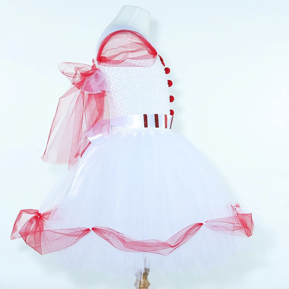 Costume da tutù per bambini con bastoncino di zucchero, costume da bambina, abito natalizio, abito da principessa in tulle rosso bianco per ragazze, abiti da festa di Natale