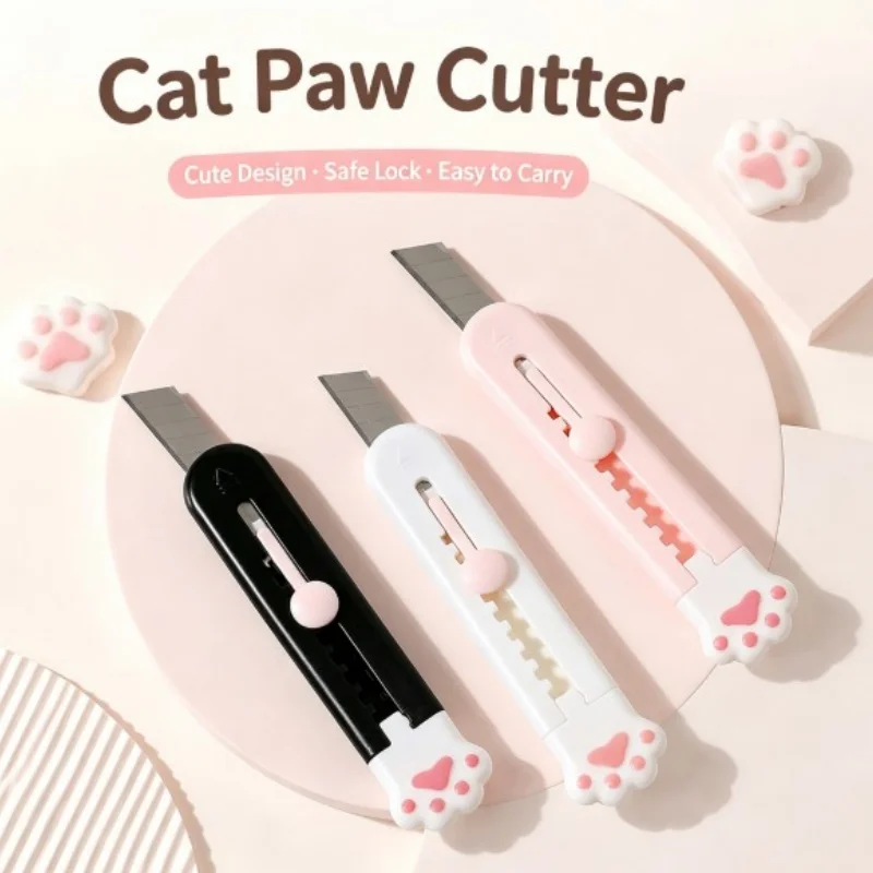 Cute Mini Pocket Cat Paw Art Utility Knife Express Box Knife Paper Cutter Craft Wrapping Refillable Blade Stationery