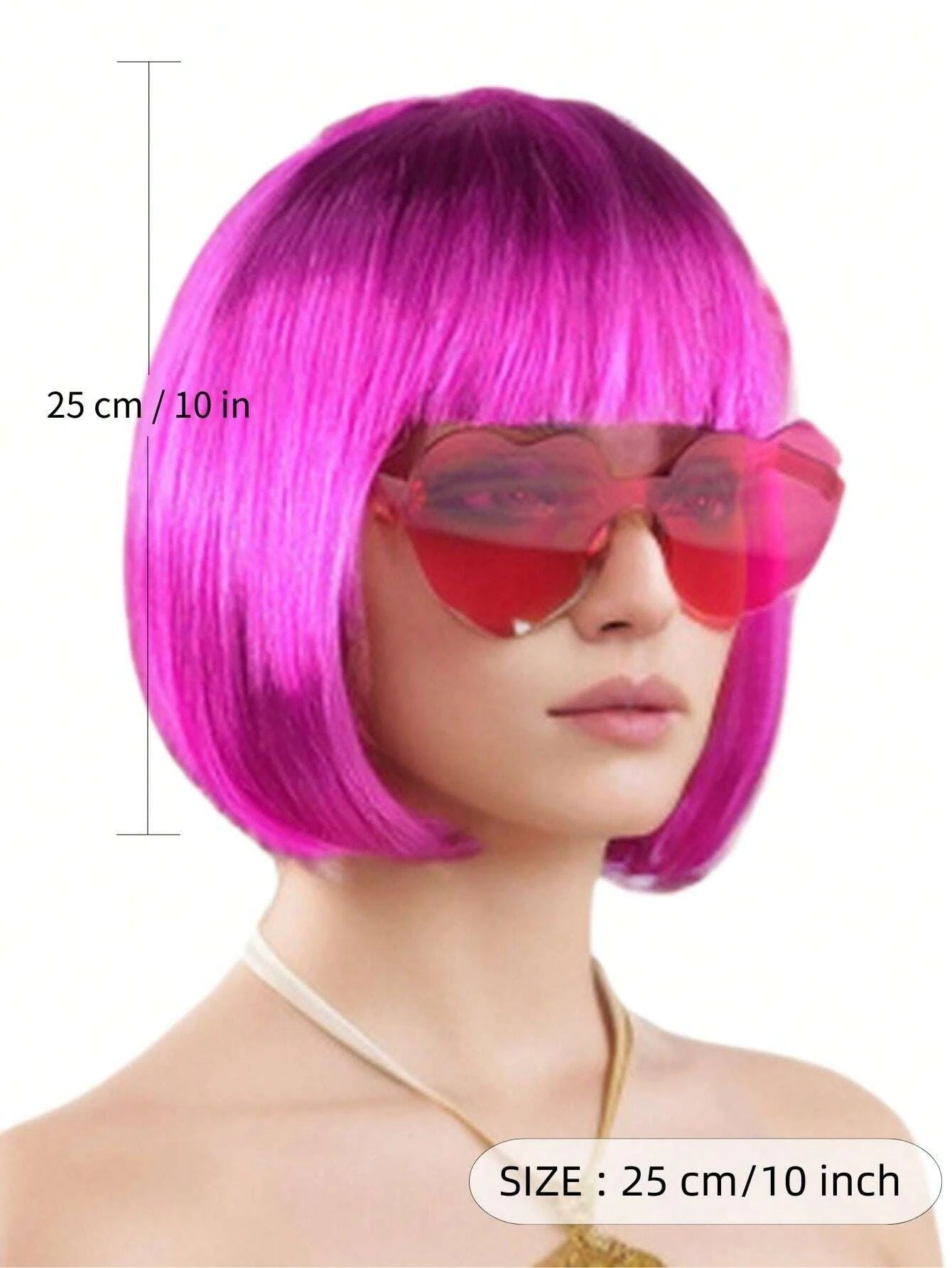 Halloween Party Prop Colorful Short Straight Bobo Wig, Funny & Novelty, With Free Frameless Heart-Shaped Sunglasses image 4