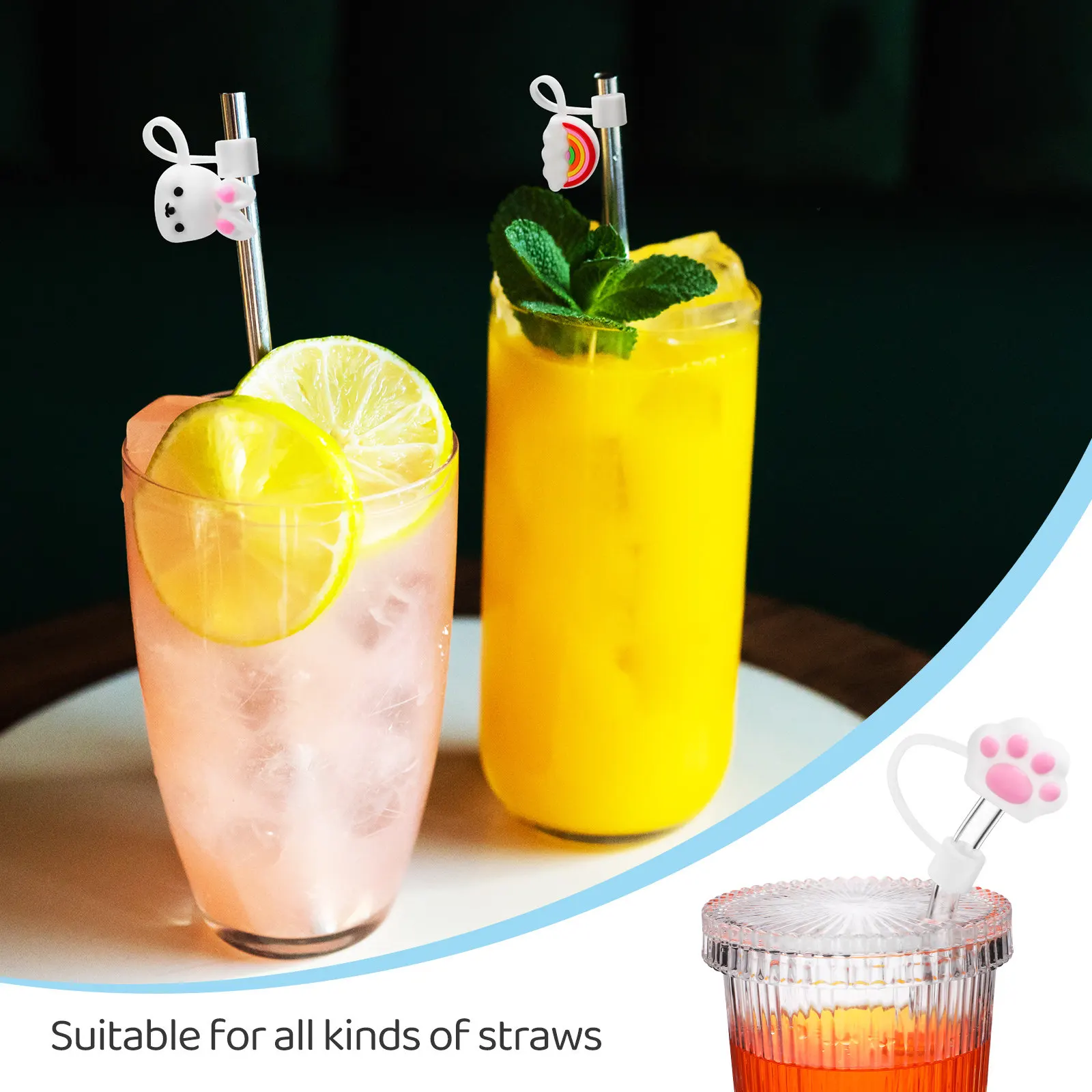 6Pcs Dustproof Straw Caps Cute Designs Compatible 6-8Mm Straws Easy Install Reusable Drinking Straw Covers Protectors