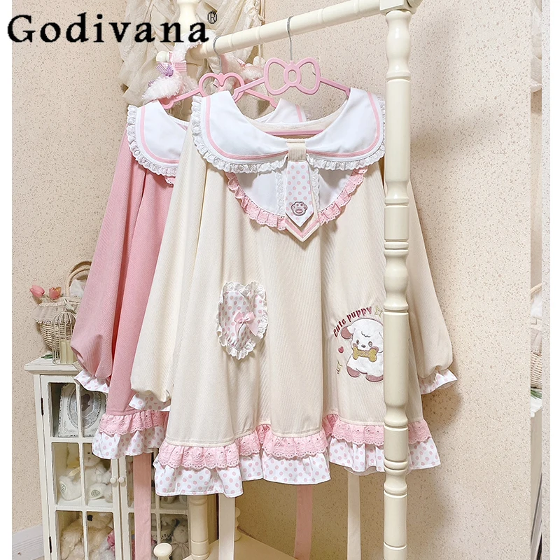 

Sweet Girl's Lolita Kawaii Long Sleeve Mini Dress Op Autumn Woman's Sweet Cute Cartoon Print Bow Y2K Dress Daughter's Dress
